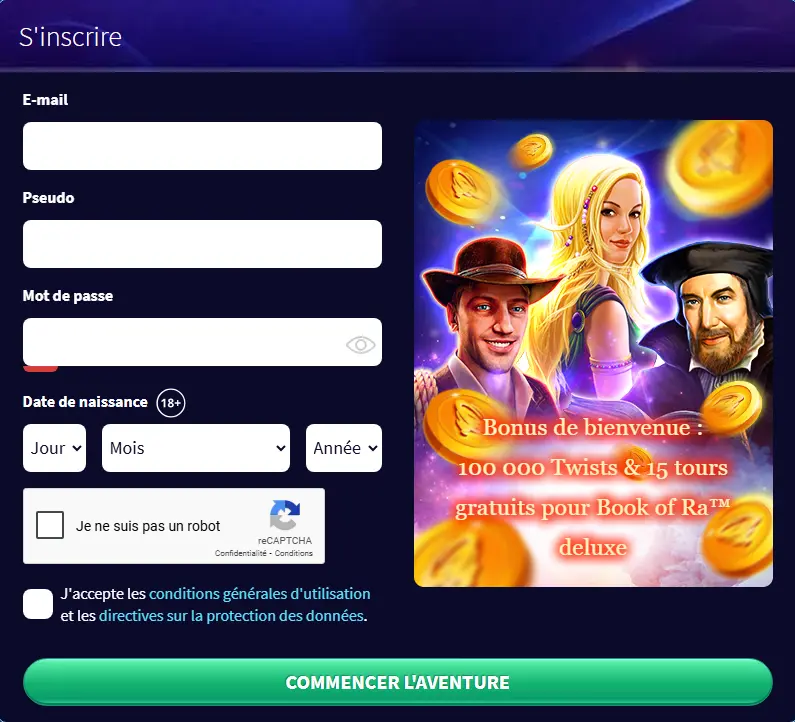 Processus d’inscription au Gametwist casino
